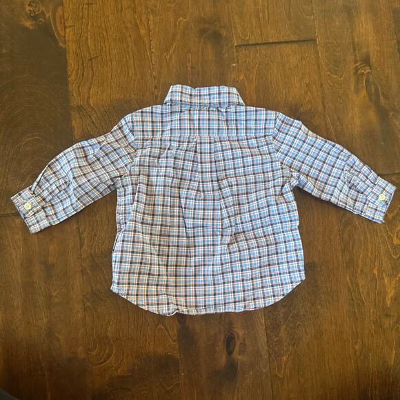 Ralph Lauren Boys 6 Month Button Down Collared Shirt Plaid Preppy Blue Red - Picture 5 of 5